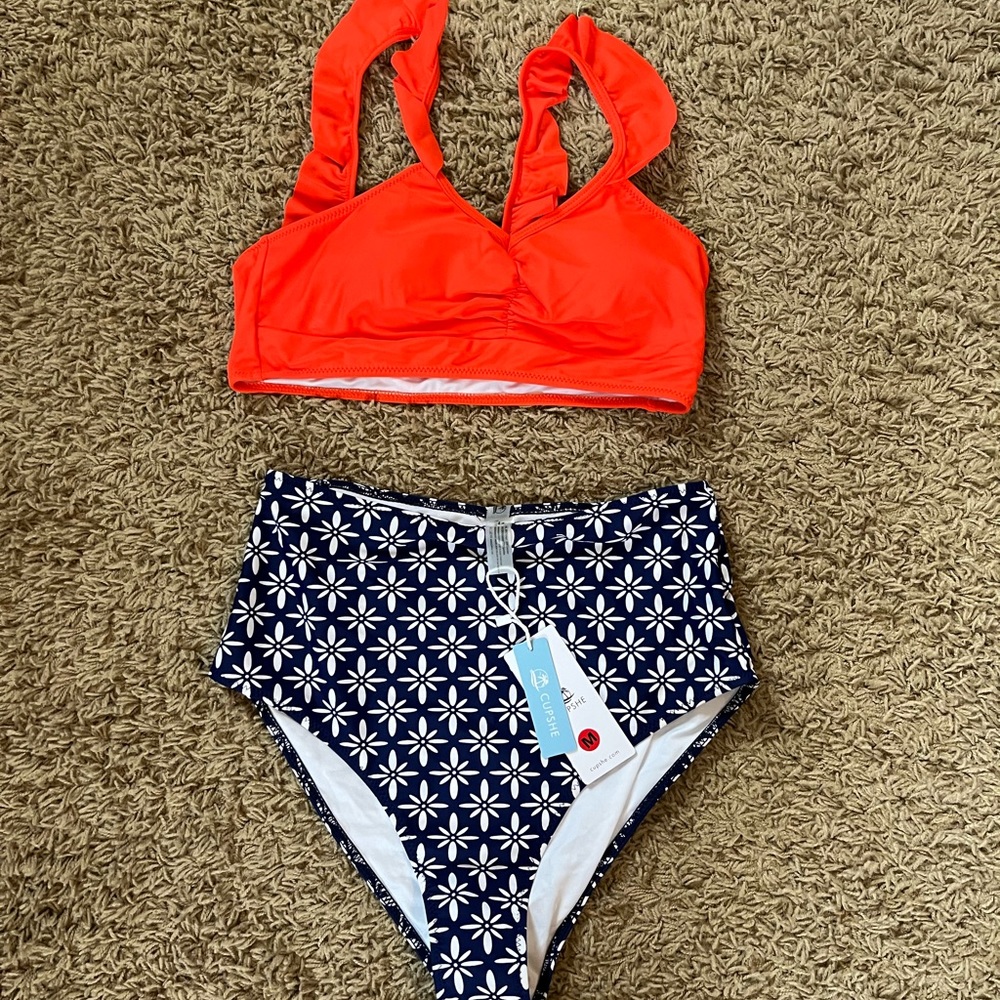 Two piece Cupshe swim suit orange/navy